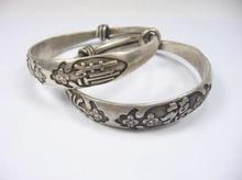Selling Jewelry>>>Rare 2 Tibet silver carved fu flowers bracelet bangle 2024 - buy cheap