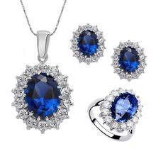 3Pcs/Set Oval Faux Gem Full Rhinestone Charm Earrings Necklace Ring Lady Jewelry fashion 2024 - buy cheap