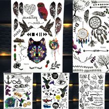 Геометрические временные тату-наклейки для девочек, женщин, мальчиков, водостойкие поддельные моющиеся татуировки, колибри, птицы, тату, Ловец снов 2024 - купить недорого