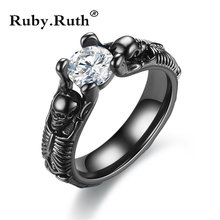 Punk Skull Rings Black Women's crystal Zircon Wedding Ring Jewelry Dropshipping 2024 - buy cheap