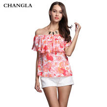 CHANGLA Off Shoulder Chiffon Blouse Shirt Women Slash Neck Sexy Summer Floral Print Blouse Casual Butterfly Sleeve Cool Blouse 2024 - buy cheap