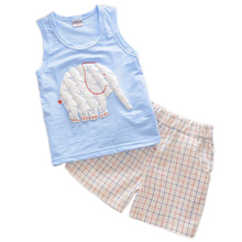 Conjunto sem mangas de algodão para bebês, conjunto de roupas de verão para meninos e meninas com desenho de elefante, 2017 2024 - compre barato