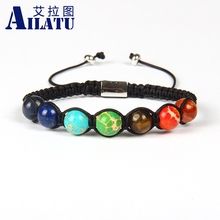 Ailatu Brand Jewelry 10 Pieces Wholesale 8mm Natural Stone Beads 7 Chakra Healing Stone Yoga Meditation Macrame Bracelet 2024 - buy cheap