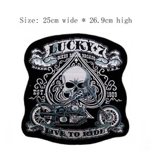 Free shipping LUCKY 7 LIVE TO RIDE skull embroidery patch 25cm wide iron on sew on for Motorcycle club full back on the Jacket 2024 - buy cheap