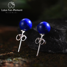 Lotus Fun Moment-pendientes de tuerca con piedra azul Natural para mujer, joyería creativa, Vintage, a la moda, Plata de Ley 925 auténtica 2024 - compra barato