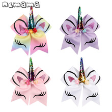 Ncmama-lazos para el pelo de unicornio de 7 pulgadas, cintas elásticas reversibles de lentejuelas, coleta de arcoíris, accesorios para el cabello para cabellos de niños, 1 ud. 2024 - compra barato