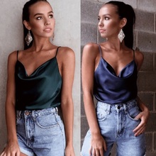 High Quality Hot Sale Fashion Women Casual Style Satin Silk V Neck Lace Vest Tops Strappy Summer Beach Cami Tank Top 2024 - buy cheap