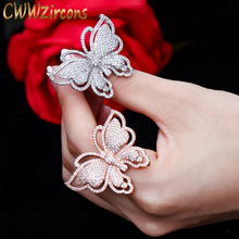 CWWZircons Luxury Brand Micro Pave Cubic Zirconia Lovely Butterfly Shape Big Rose Gold Color Wedding Ring Jewelry for Women R042 2024 - buy cheap