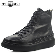 2022 New High Top Mens Platform Shoes Zip Genuine Leather  Boots Med Heels Hip Hop Lace Up Punk Trainers Bikers Ankle Boot 2024 - buy cheap