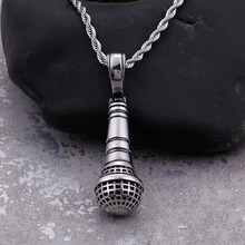 High Quality Stainless Steel Silver Color&Black Music Microphone Mens Womens Pendant Necklace Free Rope Chain 24" Biker Jewelry 2024 - buy cheap
