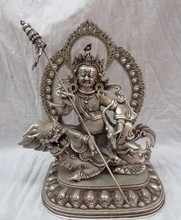 song voge gem S2819 10" Tibet Silver Buddhism Jambhala Buddha Ride Dragon Unicorn Bronze Statue 2024 - buy cheap