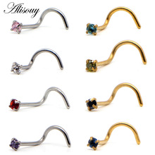 Alisouy 1Pc AA Zircon 2mm Gem Nose Stud Piercing Surgical Steel S Shape Gold Silver Color Nose Ring Prong CZ Nose Jewelry 20g 2024 - buy cheap