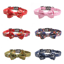 Estilo nacional Semimetal Fivela Coleiras Animais de Estimação Bonito Bowknot Impressão Small Medium Cães Leash Chumbo Ajustável Collar Bow Tie 2024 - compre barato