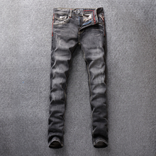 Мужские джинсы SHABIQI, облегающие джинсы в стиле хип-хоп с принтом 2024 - купить недорого