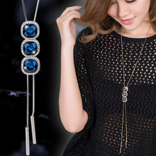 Byspt colar longo de cristal azul de zircônia, corrente com pingente na moda, acessórios de joias femininas 2024 - compre barato