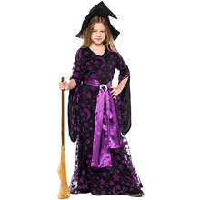 Umorden Girl's Purple Star Moon Witch Sorceress Costume Long Dress Halloween Witches Costumes Cosplay for Kids Children Teen 2024 - buy cheap