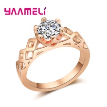 Hollow Rose Gold Color Finger Rings Hot Selling Cubic Zirconia Crystal Jewelry Present   For Women Female Anniversary 2024 - buy cheap