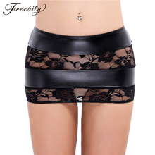 Hot Sexy Women Skirts Faux Leather and Lace Splice Striped Bodycon Micro Mini Skirt Tight Pencil Skirt Fantasy Erotic Wear 2024 - buy cheap