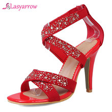 Lasyarrow preto vermelho moda verão sapatas das senhoras mulher elegante casamento sapatos de salto fino mulheres sapatos de salto alto sandálias tamanho 31- 45 J924 2024 - compre barato