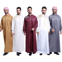 Jubba Thobe-ropa musulmana para hombre adulto, caftán árabe bordado de Dubái, túnicas islámicas de Oriente Medio indio, talla grande 3XL 2024 - compra barato