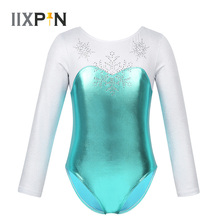 Kids Gymnastics Leotard ballerina Girls Long Sleeves Shiny Rhinestone Snowflake Metallic Bodice Ballet Dance Costumes Jumpsuit 2024 - buy cheap