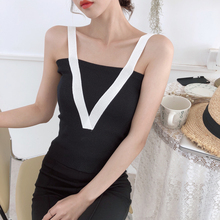 Summer Women Knitting Solid Cropped Camis Tops Sleeveless Tee shirts Girls Tank Tops Knitwear Patchwork V Straps Girls 2024 - buy cheap