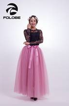 FOLOBE Stock Vintage Maxi Long Tulle Skirt Casual Tutu Skirts Women Ball Gown Party Petticoat faldas saia jupe 2024 - buy cheap