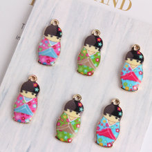 Mini Order 10PCs 10*21MM Gold Color Plated Enamel Alloy Charms Kawaii Japan Girls Image Metal Bracelet Pendant Ornaments 2024 - buy cheap