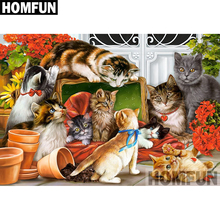 Homfun quadrado completo/broca redonda 5d diy pintura de diamante "animal gato" bordado ponto de cruz 5d decoração de casa presente a03940 2024 - compre barato