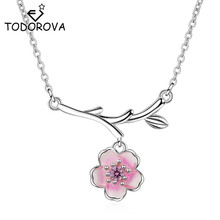 Todorua estilo coreano flor de cerezo flor colgante collar Collier Femme moda Rosa circón cristal collares para mujer 2024 - compra barato