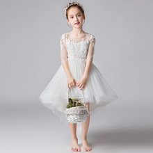 2021 Formal Girls Dress Aline Gown O-Neck Princess Lace Flower Girl Tail for Party Girl Clothes 3 4 6 8 10 12 14 Years RKF194013 2024 - buy cheap