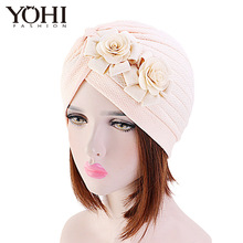 Sombrero de lujo con flores para mujer, sombrero de turbante indio con arrugas, Hijab, accesorios para el cabello, envío gratis 2024 - compra barato