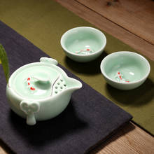 Quik Cup,Creative Chinese Longquan Celadon Procelain Ceramic Kung Fu Tea Set Carp Gong Fu Tea Pot Travel Tea Set 1 Gaiwan 2 Cups 2024 - buy cheap