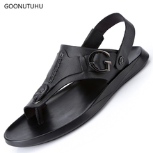 2020 style men's sandal leather summer fashion casual shoes man solid black breathable shoe trend platform beach sandals for men 2024 - buy cheap