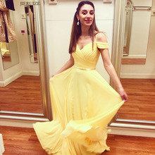 JIERUIZE Yellow Chiffon Flowy Evening Dresses Sweetheart Off the Shoulder Long Simple Party Dresses Lace up back Formal Dress 2024 - buy cheap