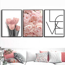 Wall Art Canvas Painting Pink Peony Tulips Rose Flower Nordic Minimalism Posters and Prints Wall Pictures for Living Room Decor 2024 - buy cheap