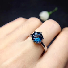 Fashion Simple round Natural London blue topaz Ring Natural gemstone Ring 925 Sterling Silver women's Party fine Ring Jewelry 2024 - buy cheap