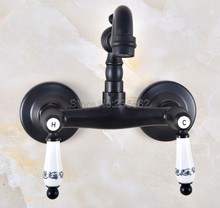 Black Oil Rubbed Bronze Tow Hole Wall Mounted Bathroom Basin Faucet / 360 Swivel Spout Kitchen Sink Mixer Taps  lnf834 2024 - buy cheap