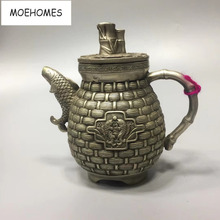 MOEHOMES China Collectible home Decorate Old Tibet silver carving Fish, grass basket statue tea pot Flagon metal crafts 2024 - buy cheap