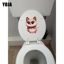 YOJA 19,2*22,6 см милый кот с толстыми бровями Ванная комната Декор Туалет стикер мультфильм настенные наклейки T1-0155 2024 - купить недорого