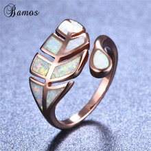 Bamos White/Rose Gold Filled Big Leaves Open Ring For Women Orange/Green Fish Bone Opal Ring Boho Fashion Jewelry New Arrival 2024 - buy cheap