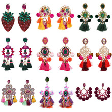 FASHIONSNOOPS Vintage Pom Pom Big Drop Earring For Women Handmade Tassel Dangle Earrings Boho Jewelry oorbellen 2024 - buy cheap