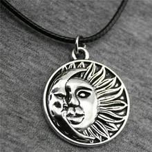 3 Pcs 2019 Vintage Antique Silver Color 29x25mm Sun And Moon Tag Pendant Necklace Leather Chain Necklace 2024 - buy cheap