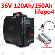 Gtk-bateria lifepo436v 120ah lifepo4, bateria carregável de lítio, 36v, 3000 ah, para carrinho de bicicleta, scooter, barco + carregador 10a 2024 - compre barato