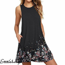 2019 Fashion Women Summer Casual Printed Floral BOHO Loose Sleeveless Party Summer Beach Sundress Short Dress 6XL New Arrival 2024 - buy cheap