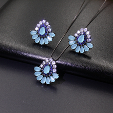 2018 New Women Jewelry Set Milky Blue Stud Earring and Pendant necklace Water  Drop Pendant Necklace Jewerly set for women Gift 2024 - купить недорого