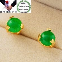 Omhxfc atacado europeu moda mulher menina festa de casamento presente redondo verde jade 18kt ouro brincos do parafuso prisioneiro er71 2024 - compre barato