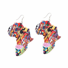 Pendientes de madera con diseño geométrico de mapa de África, aretes de elefante Tropical de colores, joyería Vintage para fiesta, accesorio de bricolaje de madera Retro 2024 - compra barato