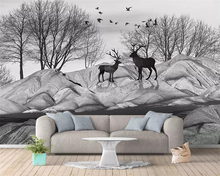 beibehang Wallpaper Custom 3D Nordic Minimalist Black Mountain Big Tree Flying Bird Elk Photo Mural Wall Living Room Background 2024 - buy cheap