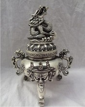 YM  319    12" Tibet Silver Dragon Head Mahakala Face Statue Buddhist Incense Burner Censer 2024 - buy cheap